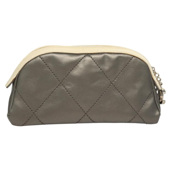 CHANEL Bicolore Pouch PVC Leather Gray CC Auth BA1250