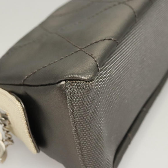 CHANEL Bicolore Pouch PVC Leather Gray CC Auth BA1250