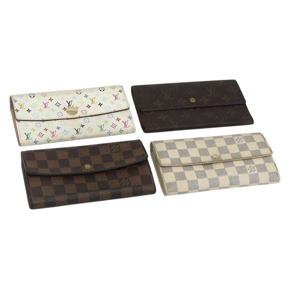 LOUIS VUITTON Damier Ebene Damier Azur Wallet 4 Set Multicolor LV Auth BA12500