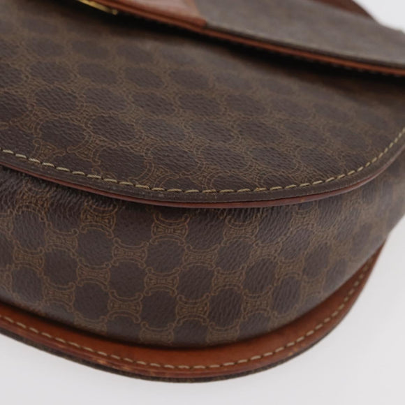CELINE Macadam Canvas Hand Bag PVC Leather 2way Brown Gold Auth BA12509