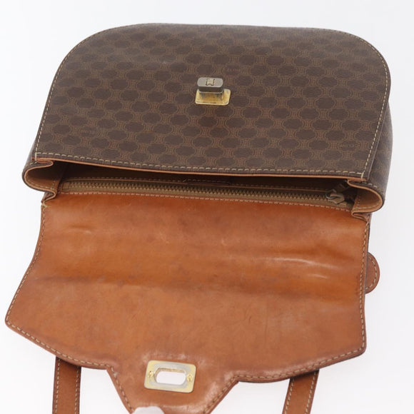 CELINE Macadam Canvas Hand Bag PVC Leather 2way Brown Gold Auth BA12509
