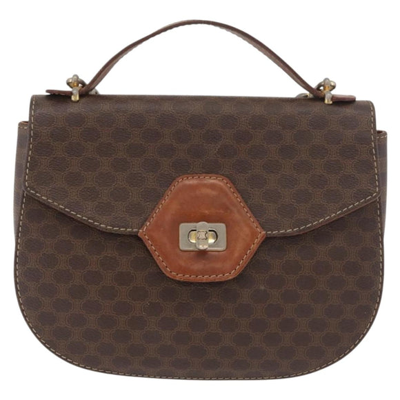 CELINE Macadam Canvas Hand Bag PVC Leather 2way Brown Gold Auth BA12509