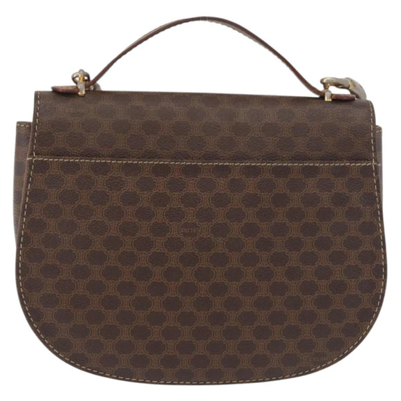 CELINE Macadam Canvas Hand Bag PVC Leather 2way Brown Gold Auth BA12509