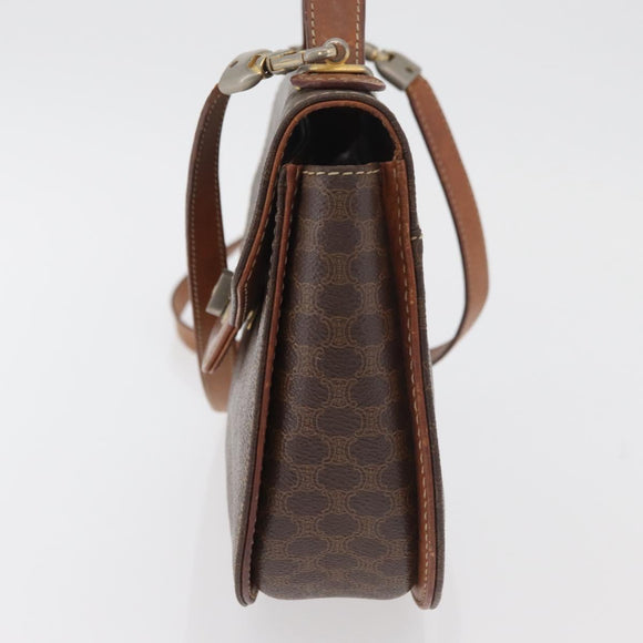CELINE Macadam Canvas Hand Bag PVC Leather 2way Brown Gold Auth BA12509