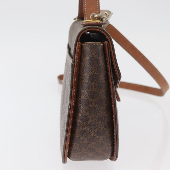 CELINE Macadam Canvas Hand Bag PVC Leather 2way Brown Gold Auth BA12509