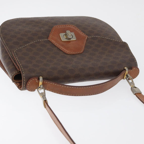 CELINE Macadam Canvas Hand Bag PVC Leather 2way Brown Gold Auth BA12509
