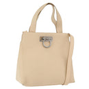 Salvatore Ferragamo Gancini Hand Bag Leather 2way Beige Silver Auth BA12510-1