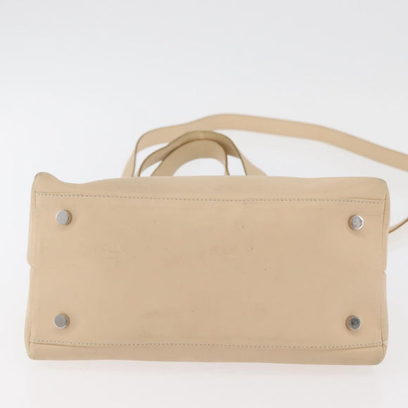 Salvatore Ferragamo Gancini Hand Bag Leather 2way Beige Silver Auth BA12510