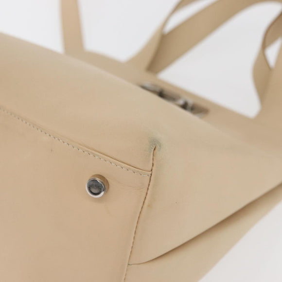 Salvatore Ferragamo Gancini Hand Bag Leather 2way Beige Silver Auth BA12510