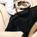 Salvatore Ferragamo Gancini Hand Bag Leather 2way Beige Silver Auth BA12510-12