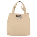 Salvatore Ferragamo Gancini Hand Bag Leather 2way Beige Silver Auth BA12510-13
