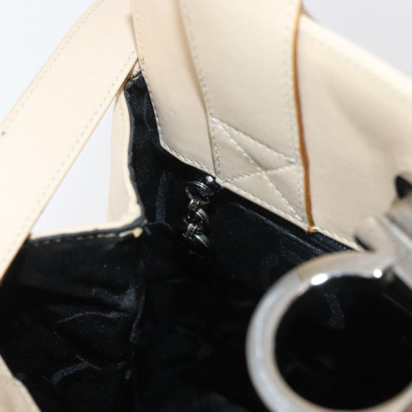 Salvatore Ferragamo Gancini Hand Bag Leather 2way Beige Silver Auth BA12510