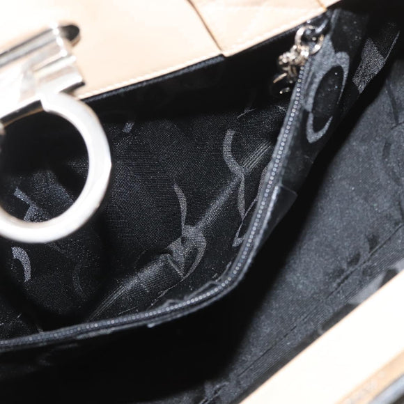 Salvatore Ferragamo Gancini Hand Bag Leather 2way Beige Silver Auth BA12510