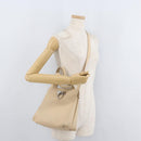 Salvatore Ferragamo Gancini Hand Bag Leather 2way Beige Silver Auth BA12510-23
