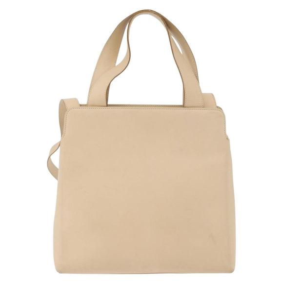 Salvatore Ferragamo Gancini Hand Bag Leather 2way Beige Silver Auth BA12510