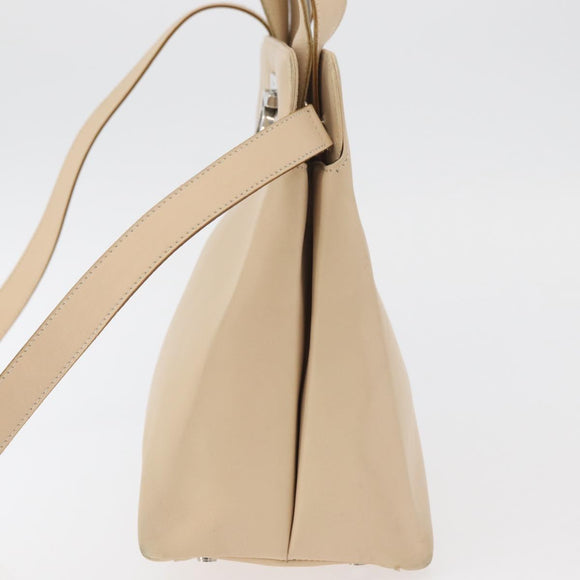 Salvatore Ferragamo Gancini Hand Bag Leather 2way Beige Silver Auth BA12510