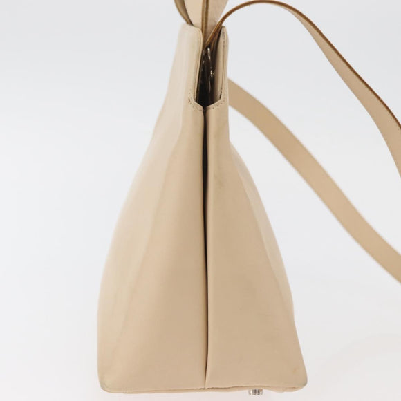 Salvatore Ferragamo Gancini Hand Bag Leather 2way Beige Silver Auth BA12510