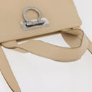 Salvatore Ferragamo Gancini Hand Bag Leather 2way Beige Silver Auth BA12510-7
