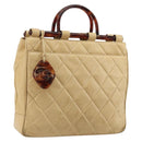 CHANEL Matelasse Hand Bag Lamb Skin Beige CC Auth BA12511-1