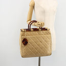 CHANEL Matelasse Hand Bag Lamb Skin Beige CC Auth BA12511-26