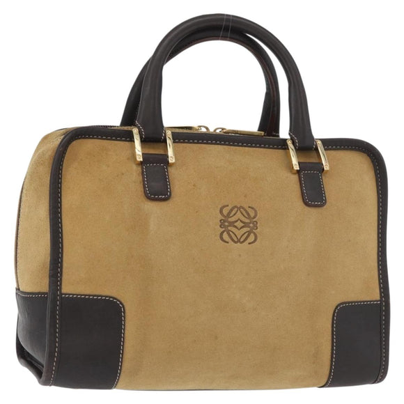 LOEWE Anagram Hand Bag Suede Beige Gold Auth BA12513A