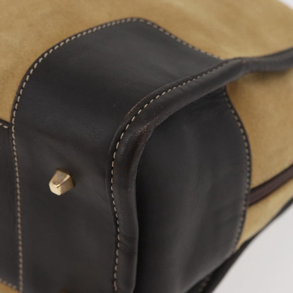 LOEWE Anagram Hand Bag Suede Beige Gold Auth BA12513A