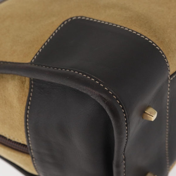 LOEWE Anagram Hand Bag Suede Beige Gold Auth BA12513A