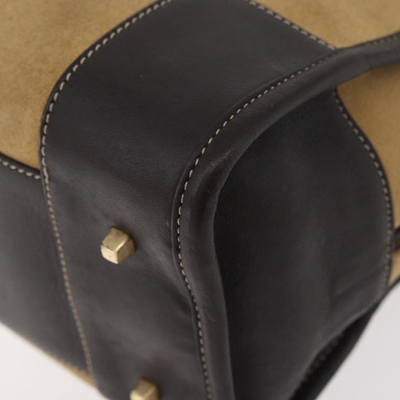 LOEWE Anagram Hand Bag Suede Beige Gold Auth BA12513A