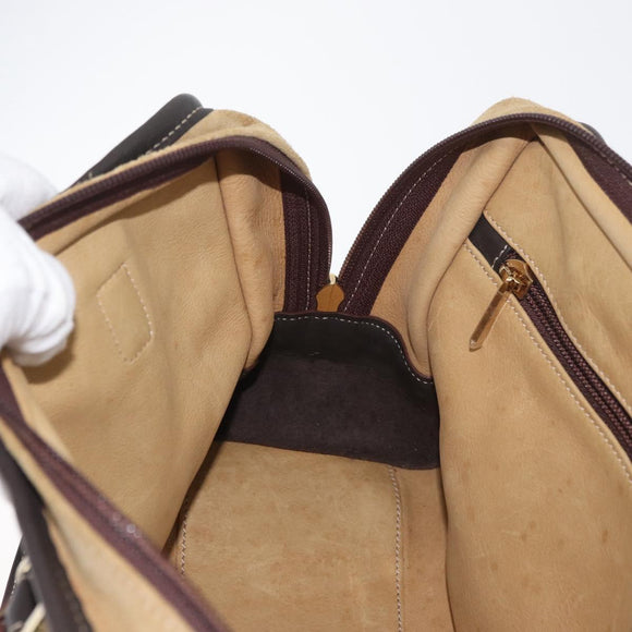 LOEWE Anagram Hand Bag Suede Beige Gold Auth BA12513A