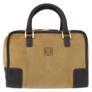 LOEWE Anagram Hand Bag Suede Beige Gold Auth BA12513A-13