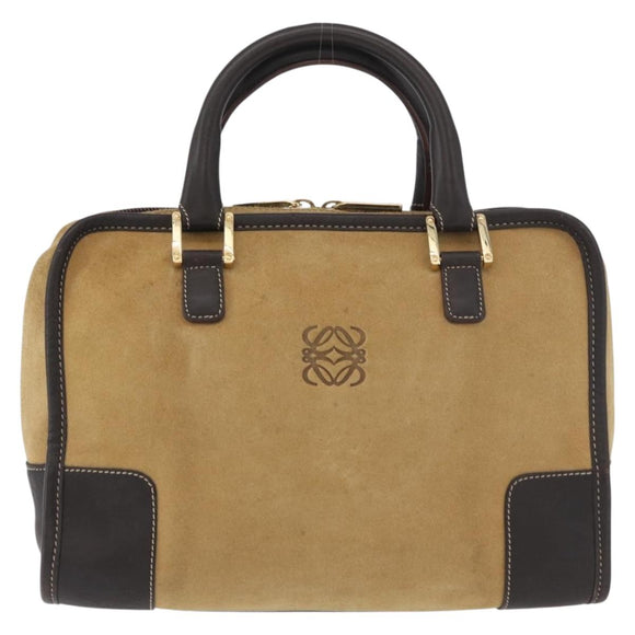 LOEWE Anagram Hand Bag Suede Beige Gold Auth BA12513A