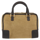 LOEWE Anagram Hand Bag Suede Beige Gold Auth BA12513A-2