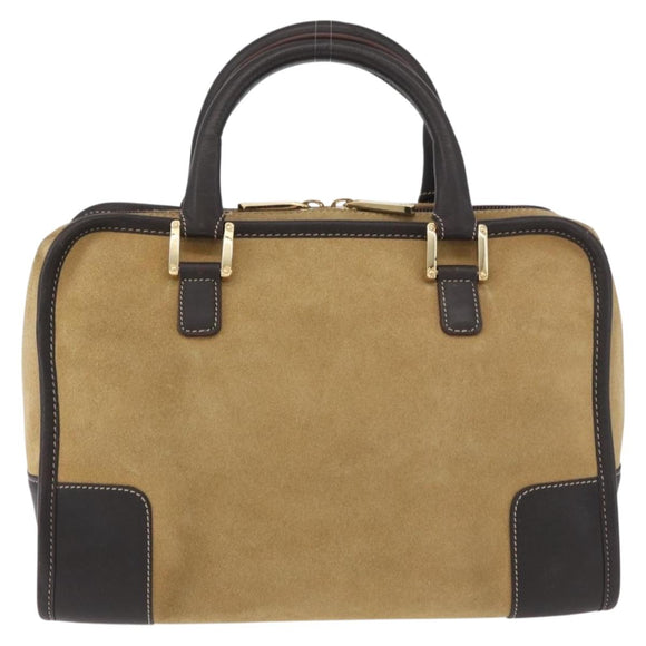 LOEWE Anagram Hand Bag Suede Beige Gold Auth BA12513A