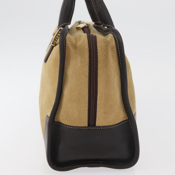 LOEWE Anagram Hand Bag Suede Beige Gold Auth BA12513A