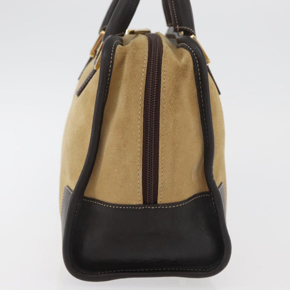 LOEWE Anagram Hand Bag Suede Beige Gold Auth BA12513A