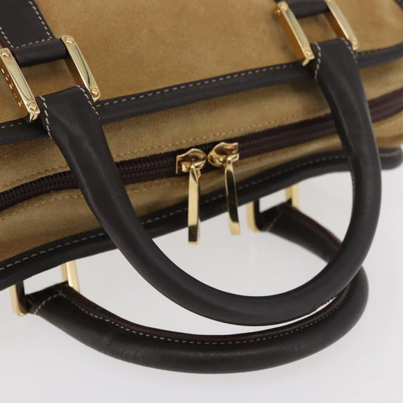 LOEWE Anagram Hand Bag Suede Beige Gold Auth BA12513A