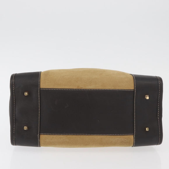 LOEWE Anagram Hand Bag Suede Beige Gold Auth BA12513A