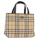 BURBERRY Nova Check Hand Bag PVC Beige Gold Auth BA12514A-1
