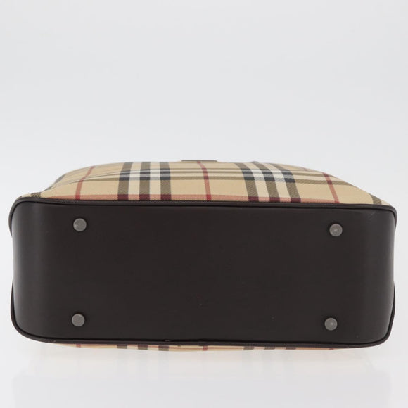 BURBERRY Nova Check Hand Bag PVC Beige Gold Auth BA12514A