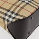 BURBERRY Nova Check Hand Bag PVC Beige Gold Auth BA12514A-11