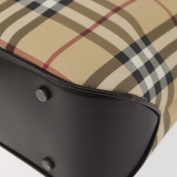 BURBERRY Nova Check Hand Bag PVC Beige Gold Auth BA12514A
