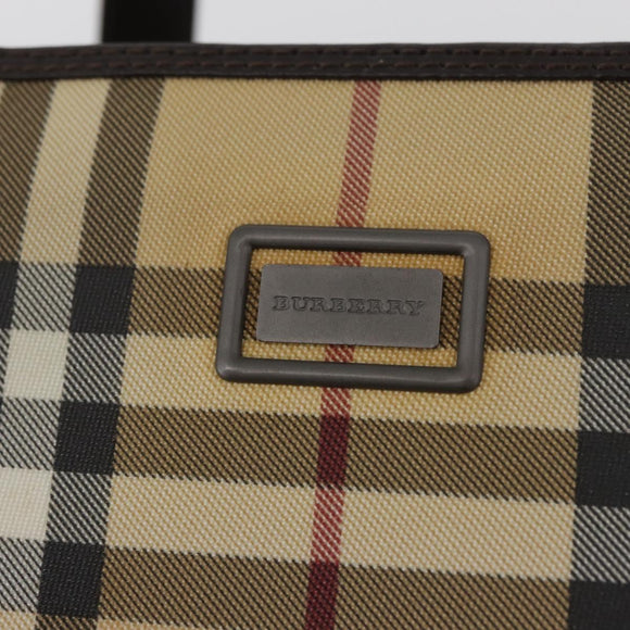 BURBERRY Nova Check Hand Bag PVC Beige Gold Auth BA12514A