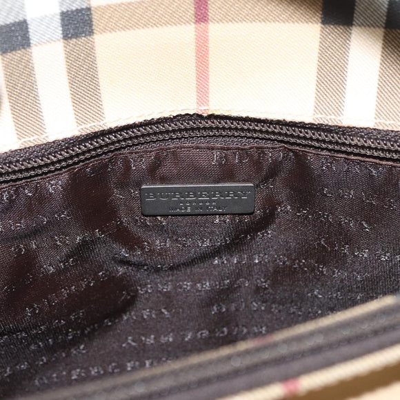 BURBERRY Nova Check Hand Bag PVC Beige Gold Auth BA12514A