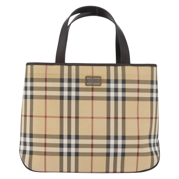 BURBERRY Nova Check Hand Bag PVC Beige Gold Auth BA12514A