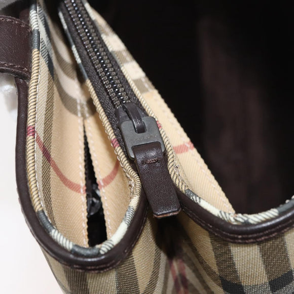 BURBERRY Nova Check Hand Bag PVC Beige Gold Auth BA12514A