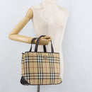 BURBERRY Nova Check Hand Bag PVC Beige Gold Auth BA12514A-27