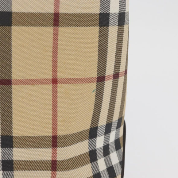 BURBERRY Nova Check Hand Bag PVC Beige Gold Auth BA12514A