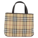 BURBERRY Nova Check Hand Bag PVC Beige Gold Auth BA12514A-4