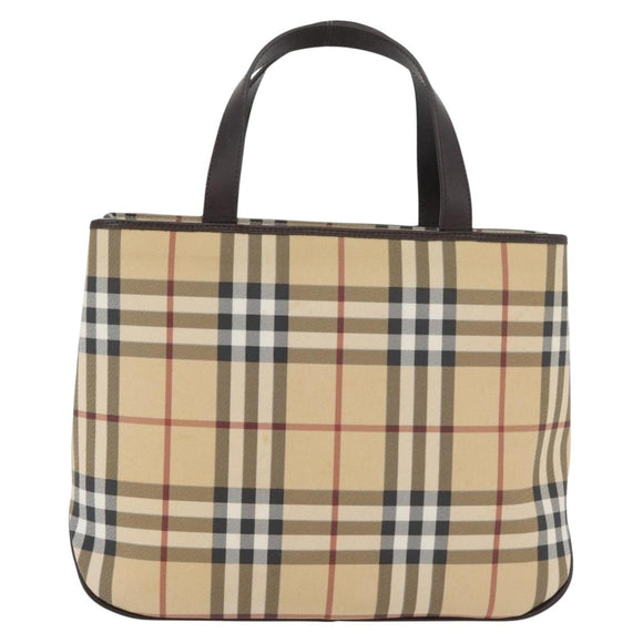 BURBERRY Nova Check Hand Bag PVC Beige Gold Auth BA12514A
