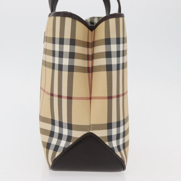 BURBERRY Nova Check Hand Bag PVC Beige Gold Auth BA12514A